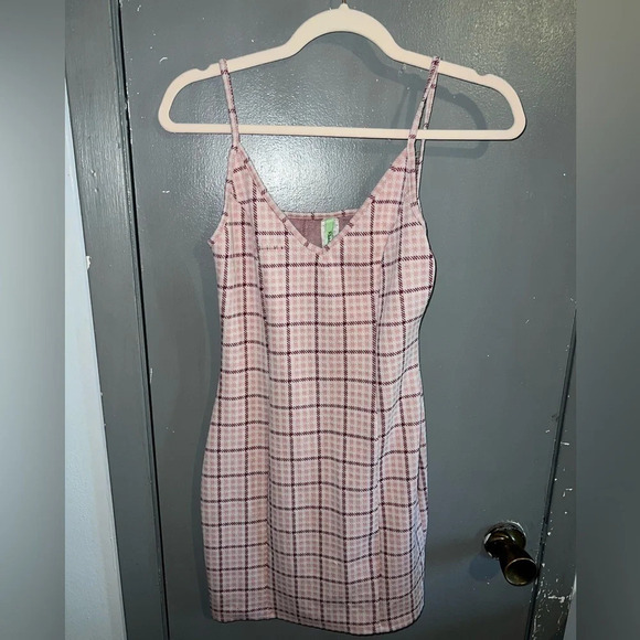 RECKLESS Hearts pink plaid spaghetti strapped dress sz small - Picture 1 of 4